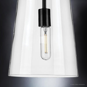An Urban Ambiance UHP3100 Colonial Pendant Light with a black bulb.