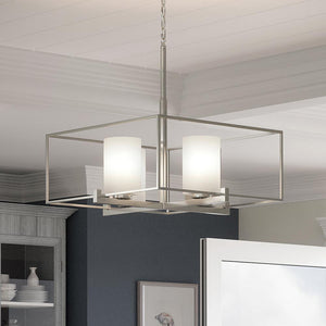 A gorgeous UHP3120 minimalist chandelier in a dining room.