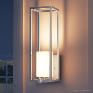 A gorgeous Urban Ambiance UHP3140 Minimalist Wall Light with a luxury brushed nickel finish and glass shade.
