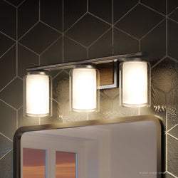A unique lighting fixture for a luxury bathroom featuring a UHP3180 Contemporary Bath Vanity Light from the Evanston Collection by Urban Ambiance, measuring 7.75"H x 24"W