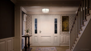 An image of a hallway with a beautiful UHP3210 Contemporary Ceiling Light from the Evanston Collection.