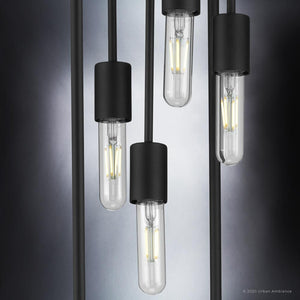 Four UHP3281 Urban Loft Pendant Lights, hanging from a beautiful black rod.