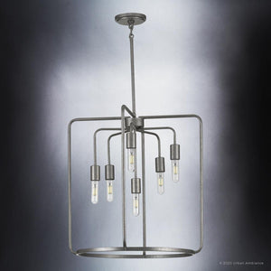 A beautiful and unique UHP3290 Urban Loft Pendant Light with five lights in a metal frame.