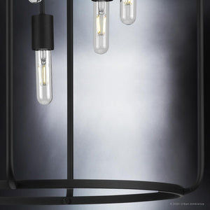 Four beautiful Urban Loft Pendant Lights hanging from a black metal frame.