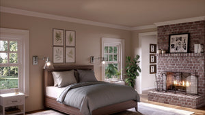A bedroom with a UHP3300 Traditional Wall Light, 9.625