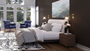 A 3D rendering of a luxurious bedroom with unique UHP3302 Traditional Wall Light, 9.625
