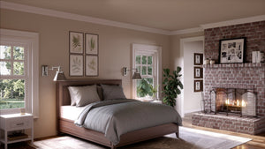 A unique and luxury 3D rendering of a bedroom with an UHP3310 Traditional Wall Light.