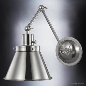 A beautiful lighting fixture, the Urban Ambiance UHP3320 Traditional Wall Light features a Brushed Nickel Finish and Pawtucket Collection arm.