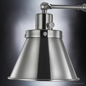 A gorgeous Urban Ambiance UHP3320 Traditional Wall Light with a brushed nickel finish and metal shade.