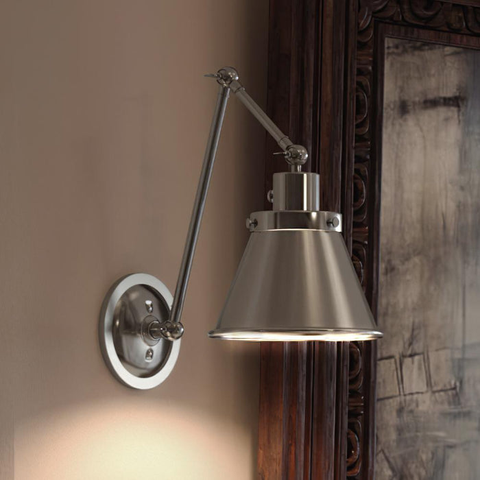 UHP3320 Traditional Wall Light, 14.375"H x 8.25"W, Brushed Nickel Finish, Pawtucket Collection