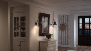 An image of a hallway with a door and an Urban Ambiance UHP3321 Traditional Wall Light, 14.375