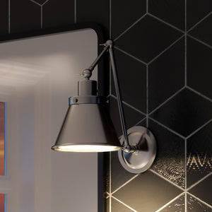 A gorgeous bathroom with an Urban Ambiance UHP3323 Traditional Wall Light, 14.375"H x 8.25"W, Polished Nickel Finish, Pawtucket Collection tiled wall.