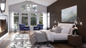 A 3d rendering of a bedroom with an Urban Ambiance UHP3330 Traditional Wall Light, 14.375
