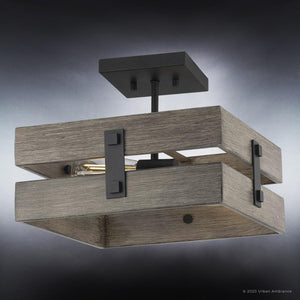 A luxury lighting fixture from the Southfield Collection by Urban Ambiance, this gorgeous UHP3351 Modern Farmhouse Ceiling Light features a wooden frame and a Midnight Black Finish.