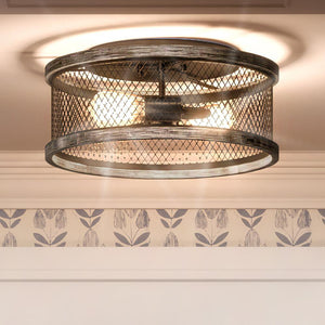 An Urban Ambiance UHP3391 Provincial Ceiling Light, 6.5"H x 14"W, Olde Bronze Finish, Layton Collection with a unique metal cage design.