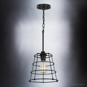 A beautiful Urban Loft Pendant Light with a caged light bulb by Urban Ambiance.