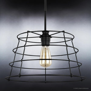 A luxury pendant lamp from the Urban Ambiance Franklin Collection, featuring a unique midnight black finish and a light bulb inside.