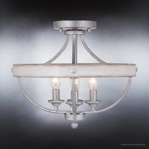 A unique and beautiful lighting fixture, the Adelaide Collection semi-flush light fixture by Urban Ambiance features a galvanized steel finish and measures 12.625