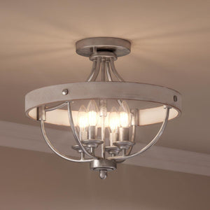 An Urban Ambiance UHP3440 French Country Ceiling Light, 12.625"H x 15.25"W, Galvanized Steel Finish, Adelaide Collection with three unique lights in it