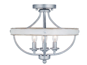A unique luxury lighting fixture, the UHP3440 French Country Ceiling Light from the Adelaide Collection by Urban Ambiance is a three light semi-flush light fixture with a galvanized steel finish
