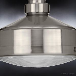 A beautiful stainless steel pendant light fixture with a brushed nickel finish from the Dothan Collection.