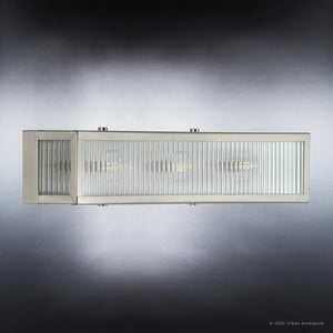 A beautiful lighting fixture: the Urban Ambiance UHP3590 Minimalist Bath Vanity Light, with a stainless steel finish and glass panel.