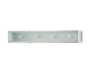 A beautiful UHP3600 Minimalist Bath Vanity lighting fixture with three glass panels on a white background from Urban Ambiance.
