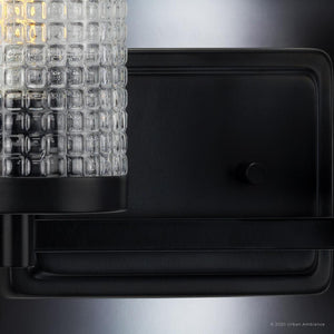 A beautiful Urban Ambiance UHP3631 Traditional Bath Vanity Light, Midnight Black Finish, Bismarck Collection with a clear glass shade.