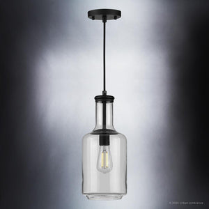 A unique and gorgeous lighting fixture, the UHP3701 Industrial Chic Pendant Light showcases a Midnight Black Finish from the Eagan Collection.