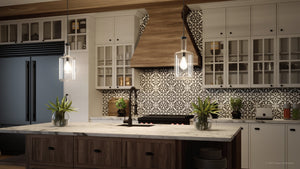 A beautiful kitchen with an UHP3701 Industrial Chic Pendant Light, 17