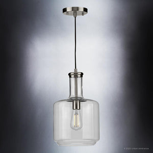 A unique lighting fixture, the Urban Ambiance UHP3710 Industrial Chic Pendant Light brings a touch of luxury with its Brushed Nickel Finish from the Eagan Collection.