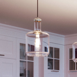 Two beautiful UHP3710 Industrial Chic Pendant Lights hanging above a kitchen counter.