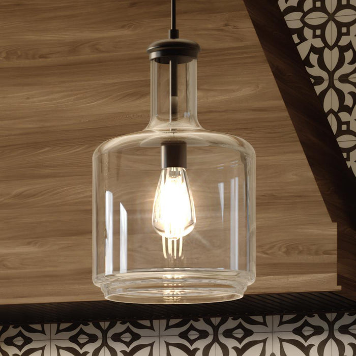 UHP3711 Luxe Industrial Pendant Light, 15.5"H x 9.45"W, Midnight Black Finish, Eagan Collection