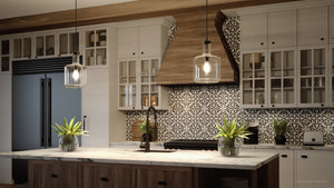 An image of a kitchen with a large island and UHP3711 Industrial Chic Pendant Light, 15.5