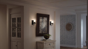 A hallway with the UHP3741 French Country Bath Vanity Light, 9.5