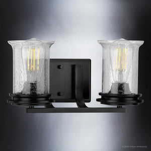 A beautiful and unique UHP3751 French Country Bath Vanity Light with a Midnight Black Finish.