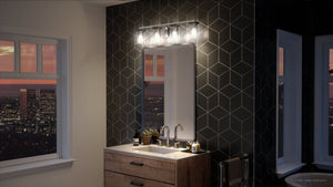 An Urban Ambiance bathroom with a gorgeous view of a city.