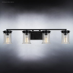 Four unique French Country lighting fixtures featuring clear glass shades in the UHP3771 Bath Vanity Lights from the Urban Ambiance Missoula Collection.