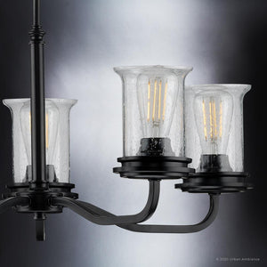 A beautiful French Country chandelier with three glass shades for your lighting fixture needs.