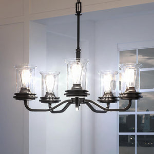 A luxurious French Country chandelier from the Missoula Collection by Urban Ambiance featuring four gorgeous glass jars.
