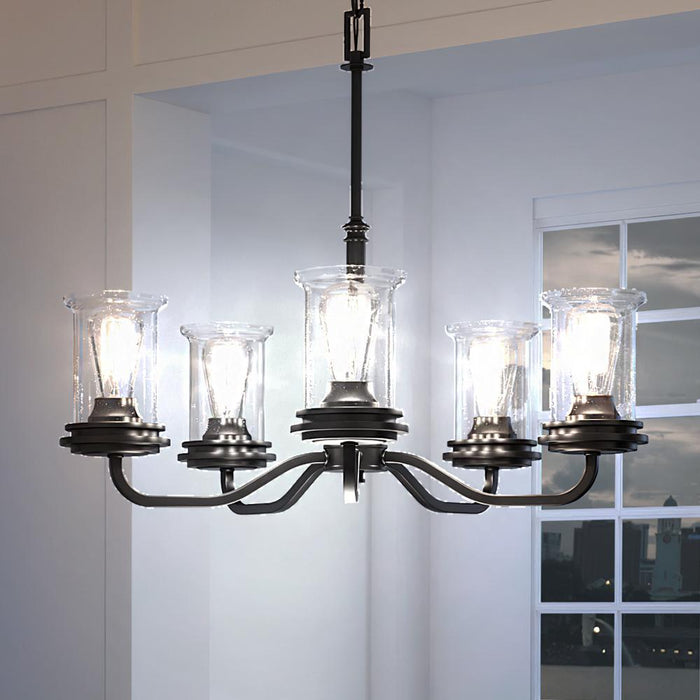 UHP3781 French Rustic Chandelier, 21.125"H x 27.125"W, Midnight Black Finish, Missoula Collection