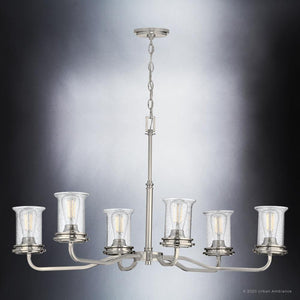 A gorgeous French Country chandelier from the Missoula Collection by Urban Ambiance, with clear glass shades.