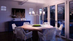 A dining room with a unique lighting fixture, the Urban Ambiance UHP3790 French Country Chandelier.