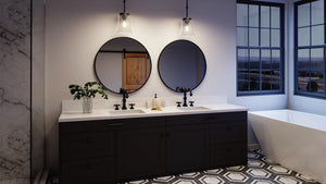 A bathroom with two luxury UHP3811 French Country Pendant Lights, 15.875