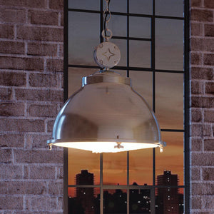 A beautiful pendant lamp illuminating a window with its unique urban ambiance.