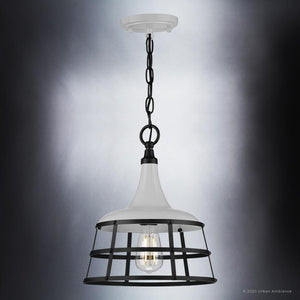 An UHP3850 Urban Loft Pendant Light with a cage, featuring an Aged Pewter Finish from the Frederick Collection.