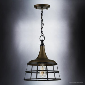A unique urban loft pendant light with a metal cage.