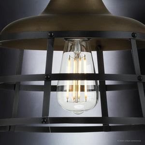 A unique pendant light with a caged bulb from the Frederick Collection - an Urban Ambiance's luxury lighting fixture.