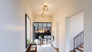 An image of a hallway with the Urban Ambiance UHP4020 Minimalist Ceiling Light 9.75''H x 12''W, Brushed Bronze Finish, Canton Collection luxury lighting fixture