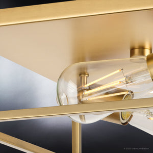 An Urban Ambiance UHP4031 Modern Ceiling Light 4.5''H x 12''W, Satin Gold Finish, Singleton Collection lighting fixture with a unique glass bulb on top.